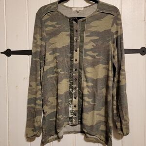 Alchemy Thread Sweater Camo Button-Up Long Sleeve Size Medium